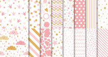 Set Of Cute Sweet Pink Seamless Patterns Wallpaper For Little Baby Girl Pink Background Collection