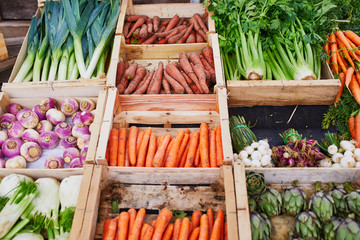 Wall Mural - Fresh healthy bio fruits and vegetables on farmer market