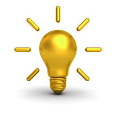 Fototapete - Gold idea bulb isolated on white  background with shadows 3D rendering