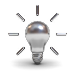 Fototapete - Silver idea bulb isolated on white  background with shadows 3D rendering