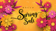 Spring Sale Banner with leaf and colorful flowers. Vector Design for your greetings card, flyers,  web banner , invitation, posters, brochure, banners, calendar, spring sale.