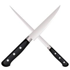 Two kitchen knife cross on a white background