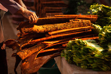 Cinnamon Bark At A Local Market In Laos.