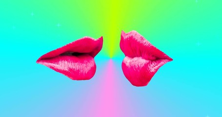 Wall Mural - Minimal motion design. Pink lips kisses. Love concept