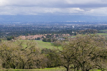 Wall Mural - View towards San Jose and Cupertino on a cloudy day, after a storm, south San Francisco bay, California