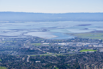 Wall Mural - View towards the marshes and levees of south San Francisco bay from the trail to Mission Peak, California