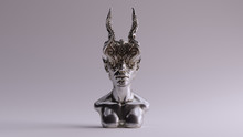 Silver Antique Horned Demon Queen Statue Bust 3d Illustration 3d Render