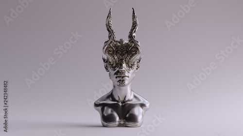 Fotografía Silver Antique Horned Demon Queen Statue Bust 3d illustration 3d render
