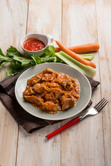 Canvas Print - meat stew with tomatoes carrots and leeks