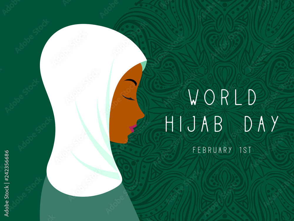 World Hijab Day. Muslim woman in hijab vector illustration Stock Vector ...