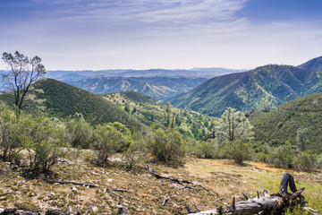 View from the high peaks trail towards the valleys and hills of Pinnacles National Park, California