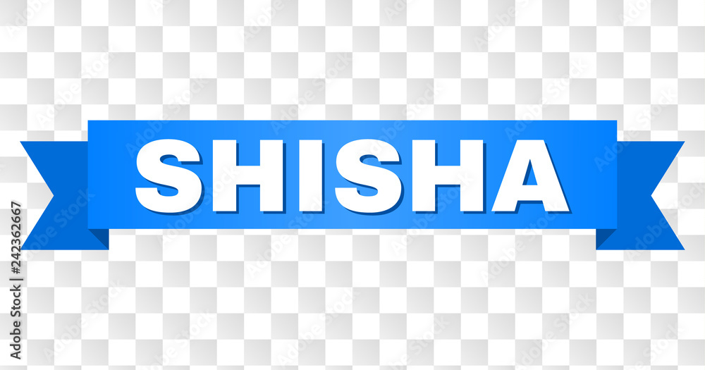 Shish Red Lettering SHISHA text on a ribbon. Designed with white title and blue stripe ...