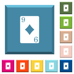 Poster - Nine of diamonds card white icons on edged square buttons