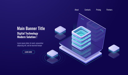Wall Mural - server room, cloud storage isometric icon, database and datacenter, web hosting, network or mainfram
