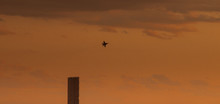F 18 Super Hornet Flyby Over Brisbane City At Dusk