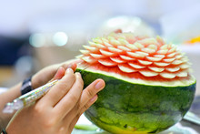 Thai Fruit Carving With Hand, Vegetable And Fruit Carving