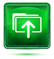 Wall Mural - Upload files icon neon light green square button