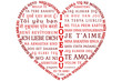 I love you tag cloud in different languages. A heart shape composed of colorful words on isolated white background. Love concept design for Valentine card,wedding card,cool background, poster,banner.