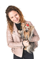 Canvas Print - yorkshire terrier and woman