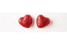 Two Red Glitter Hearts Valentines Day Background