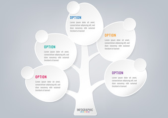 Wall Mural - Business infographic trees shape with 5 leaves options