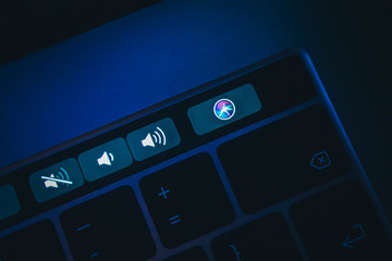 France, Paris - June 25, 2018:  application button on the Touch Bar  of macbook keyboard, close-up.