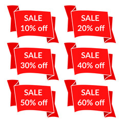 Set of red sale ribbons with different discount