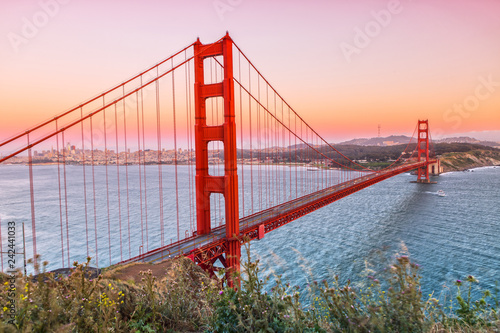 Leinwand Poster  Golden Gate Bridge at Night from Marin Headlands