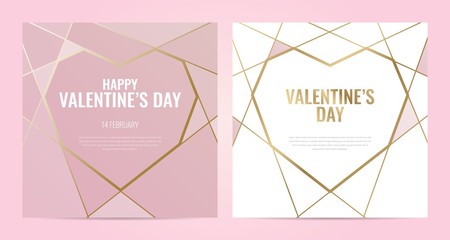 Wall Mural - Valentines Day poster Luxury template with gold frame. Invitation template. Geometric shape.