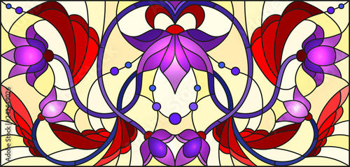 Dekoracja na wymiar  ilustracja-w-stylu-witrazu-z-galazka-kwitnacej-rosliny-z-fioletowymi-kwiatami