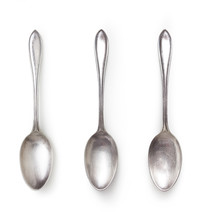 Old Silver Spoon With Different Light Isolated On White Background With Clipping Path Included, High Angle View