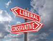 two road signs - liberal conservative choice