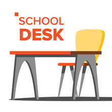 School Desk Vector. Empty Table, Chair. School Education Concept. Isolated Flat Cartoon Illustration