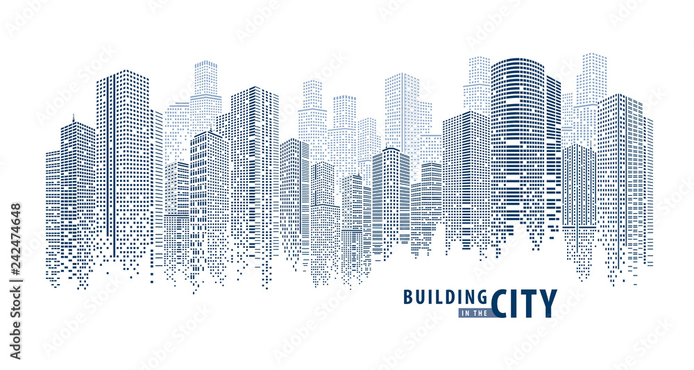 Abstract Futuristic City vector, Dots Building in the City. - obrazy, fototapety, plakaty 