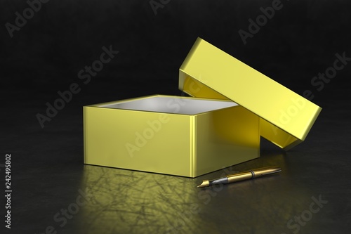 Download Golden Open Gift Box Packaging Mockup On Black Background Luxury Packaging Boxes For Premium Products Elegant Gold Box 3d Rendering Stock Illustration Adobe Stock