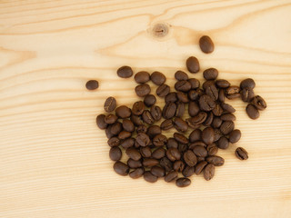 Coffee beans on wooden floors.