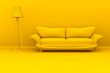 Yellow monochromatic 3d illustration of a lamp and a sofa in a room.