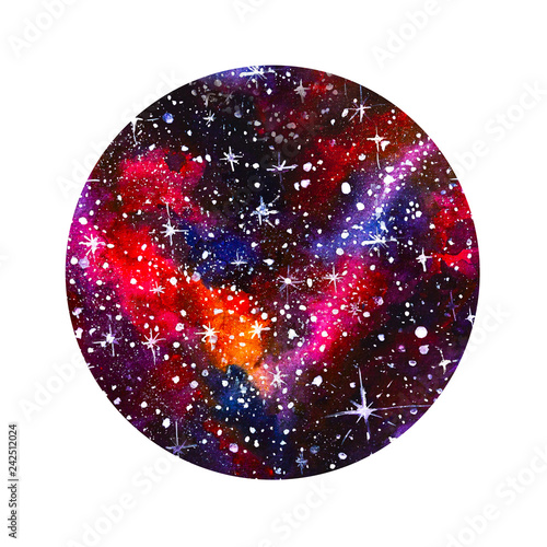 Fotografie, Obraz cerchio acquerello stelle dipinto galassie