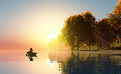 Wall Mural - Fisherman on the boat.