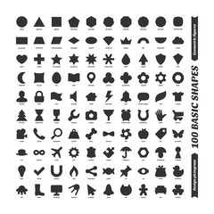 big vector black basic shapes set. kids geometric figures school collection. simple isolated design 
