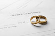 Rings with decree of divorce, closeup