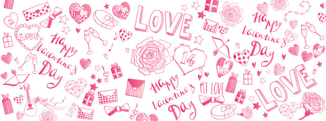 Canvas Print - Valentines day doodles background