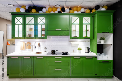 Classic Kitchen Interior With Green Trim Kitchen Acrylic