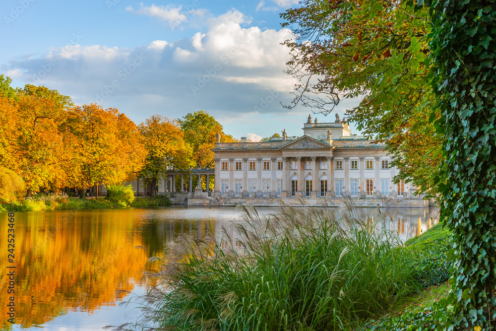 Royal Lazienki Park in Warsaw, Palace on the water, Poland - obrazy, fototapety, plakaty 
