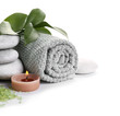 © Pixel-Shot - Beautiful spa composition with stones, towel and candle on white background