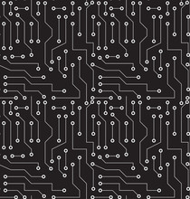 Black And White Printed Circuit Board Seamless Background With Pattern In Swatches