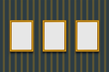 Wall Mural - three picture frames on wall. gallery. vector