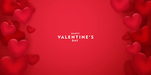 Valentines Day, 14th February, 3d Red Hearts Blur Efect Design Romantic Love Day Celebration Card Vector Illustration	