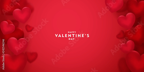Photographie valentines day, 14th February, 3d red hearts blur efect design romantic love day