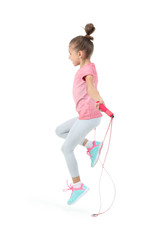 Sticker - Active girl jumping rope on white background